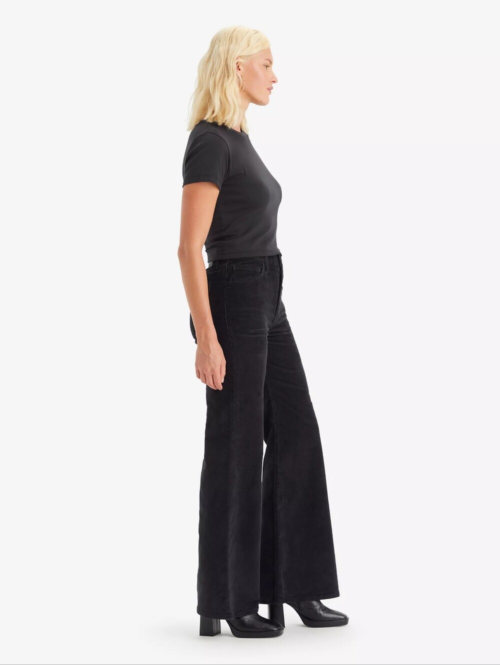 Levi's Ribcage Bell Jeans In Caviar Black 24 Corduroy